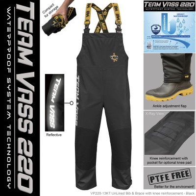 Team Vass 220 Unlined Bib & Brace - Waterproof - Black Edition Team Vass 220 Unlined Bib & Brace - Waterproof - Black Edition